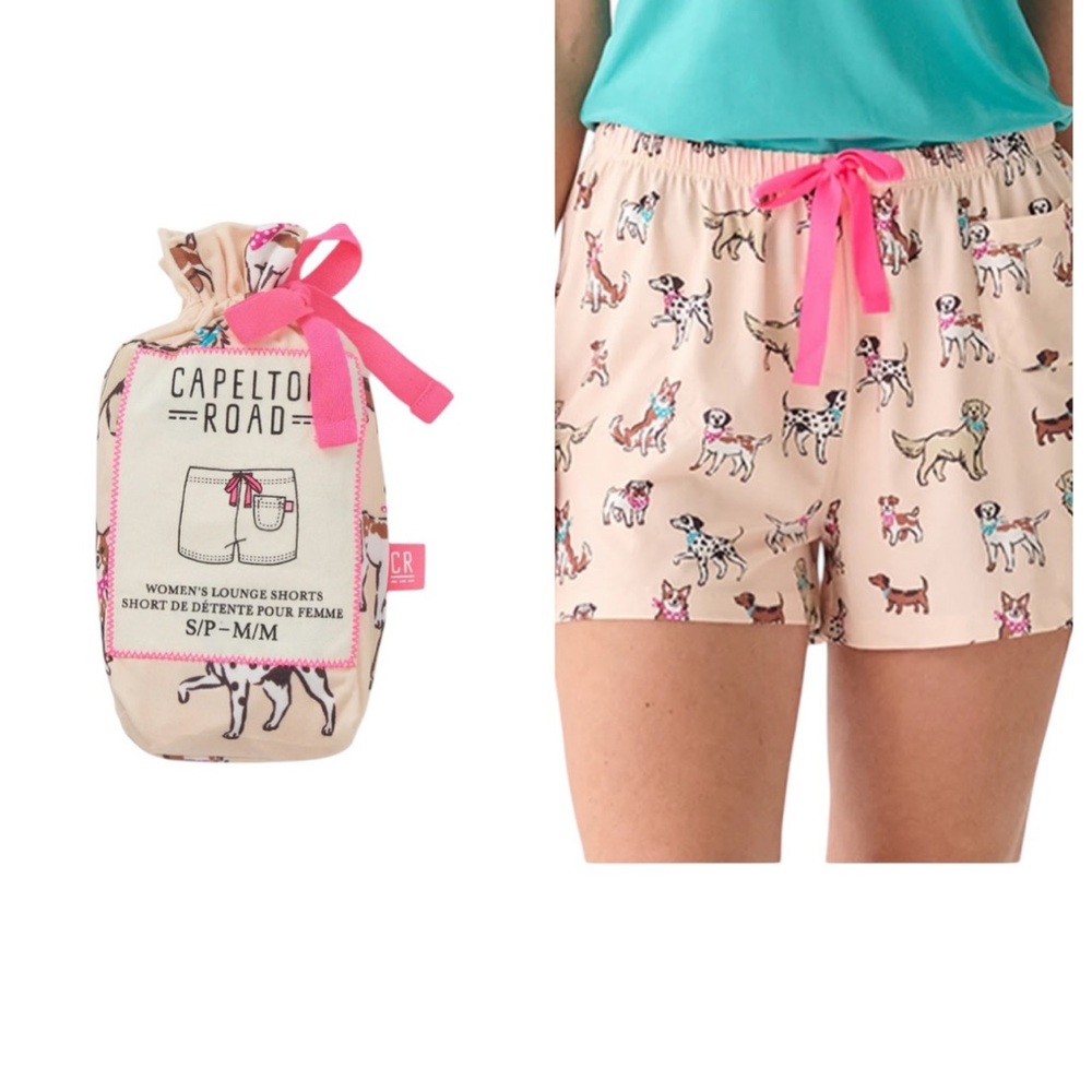 CAPELTON ROAD PINK CUTE PUPS PRINT PJ LOUNGE SHORTS IN A BAG S / M